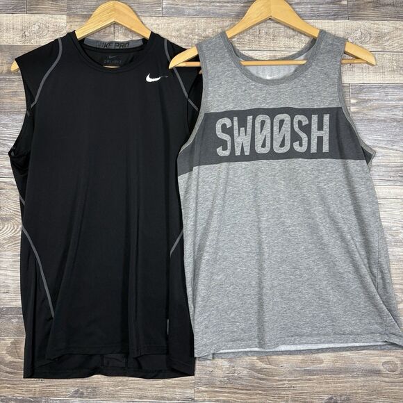 Nike Pro & Nike Tee Tank Top Mens M Black Gray Fitted Sleeveless Shirt Dri-Fit - Picture 1 of 9